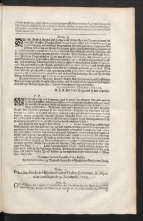 Num. 9. Extractus Foederis Hispalensis inter Galliae, Britanniae, & Hispaniarum Reges de 9. Novembr. 1729.