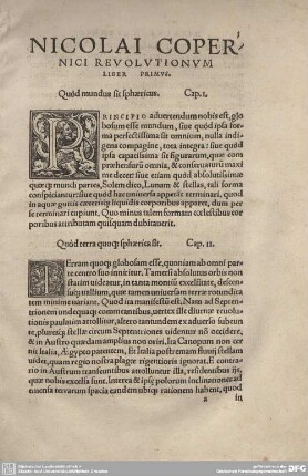 Nicolai Copernici Revolutionum Liber Primus.