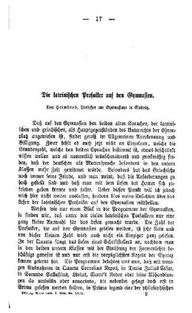 Die lateinischen Prosaiker auf den Gymnasien