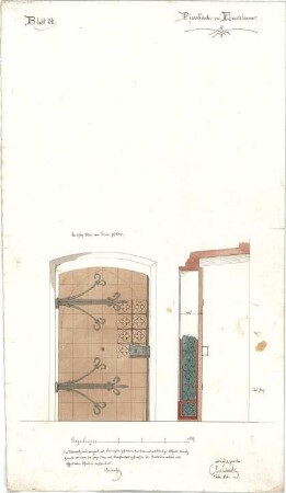 Leimbach, Karl; Emertsham; Pfarrkirche - Sakristeitür (Ansicht, Schnitt)