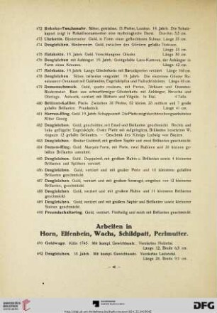 Arbeiten in Horn, Elfenbein, Wachs, Schildpatt, Perlmutter (Nr. 491-508)