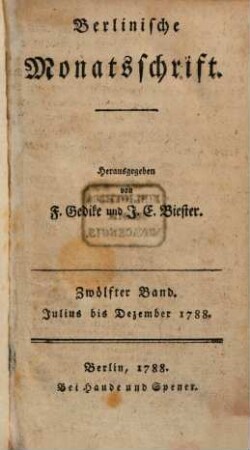 Berlinische Monatsschrift. 12, 12. 1788