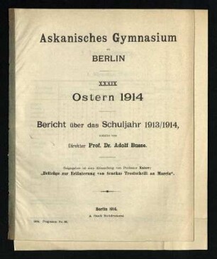 1913/14: Bericht über das Schuljahr ... - 1913/14