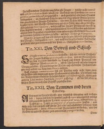 Tit. XXI. Von Beweiß und Schluß-Schrifften.
