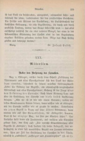 379-380 Miscellen: Ueber den Ursprung der Sprachen