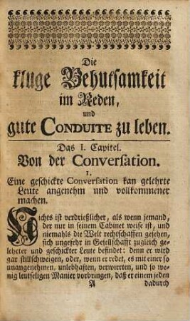 Die beste Manier in Honnêter Conversation sich höflich und behutsam aufzuführen in kluger Conduite zu leben