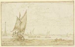 Marine, links segelt ein Boot, rechts ein Ruderboot