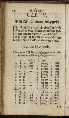 Cap. V. Von der Divisione insgemein