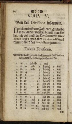 Cap. V. Von der Divisione insgemein