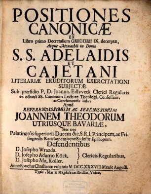 Positiones canonicae ex libro primo Decretalium Gregorii IX. decerptae