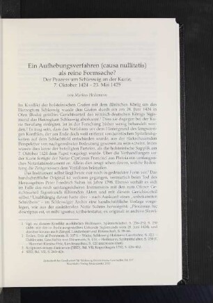 Ein Aufhebungsverfahren (causa nullitatis) als reine Formsache? Der Prozess um Schleswig an der Kurie, 7. Oktober 1424 - 23. Mai 1425 von Markus Hedemann