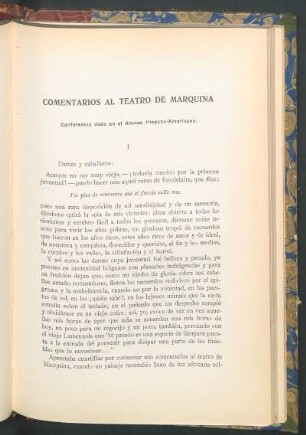 Comentarios al Teatro de Marquina : Conferencia dada en el Ateneo Hispano-Americano