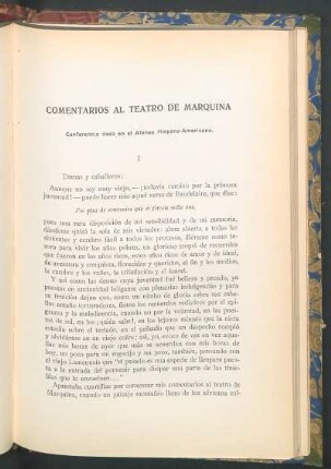 Comentarios al Teatro de Marquina : Conferencia dada en el Ateneo Hispano-Americano