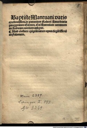 In Robertum Severinatem panegyricum carmen : gewidmet Ludovicus Gonzales
