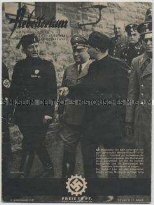 Monatszeitschrift der Deutschen Arbeitsfront "Arbeitertum" u.a. mit Bericht über die Deutschlandreise des italienischen Sekretärs des Syndikate der Faschistischen Konföderation der Industriearbeiter Tullio Cianetti