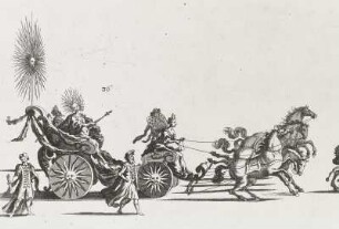Festwagen mit Sonnengott, Aurora (Gräfin von Königsmarck) und Apollo (Graf von Zinzendorff)