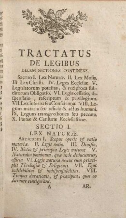 Tractatus De Legibus Decem Sectiones Continens.