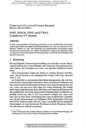 EINS, EINEN, EINE und ETWAS in deutschen VP-Idiomen
