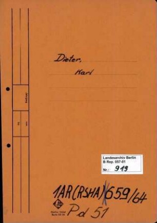 Personenheft Karl Dieter (*01.05.1903), Kriminalrat und SS-Sturmbannführer