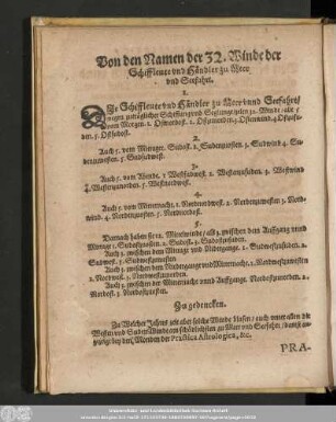 Von den Namen der 32. Winde der Schiffleute und Händler zu Meer und Seefahrt.