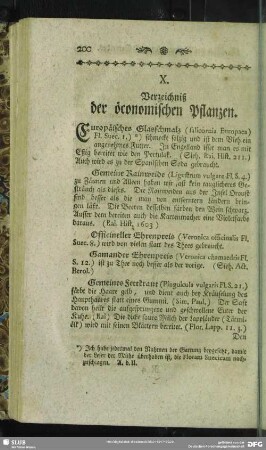 X. Verzeichniß der öconomischen Pflanzen