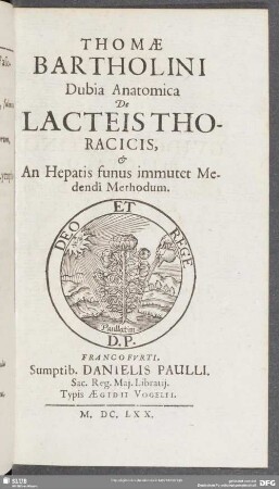 Thomae Bartholini Dubia Anatomica De Lacteis Thoracicis