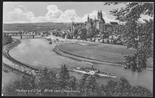 Meißen. Blick von Proschwitz - Elbe mit Dampfer