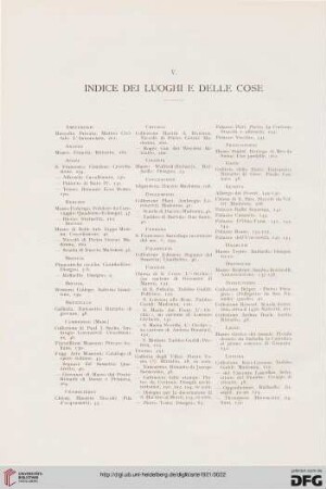V. Indice dei luoghi e delle cose