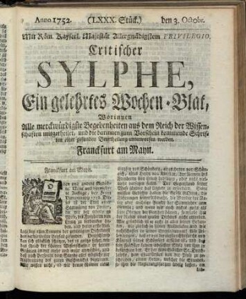 (LXXX. Stück.) den 3. Octobr. Anno 1752.