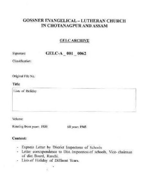 Lists of Holidays