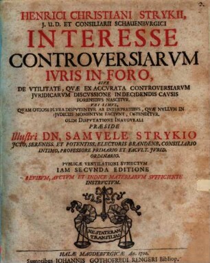 Diss. inaug. interesse controversiarum iuris in foro exhibens