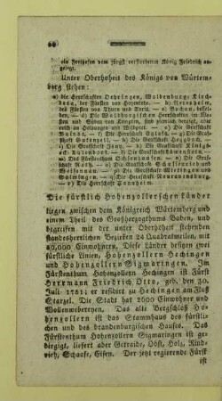 Die fürstlich Hohenzollerschen Laender