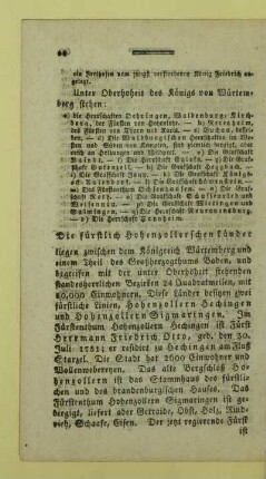 Die fürstlich Hohenzollerschen Laender