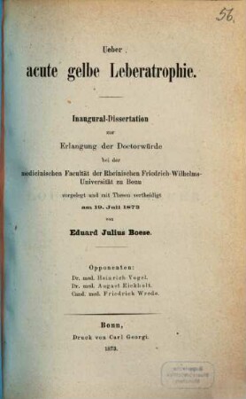 Ueber acute gelbe Leberatrophie : Inaugural-Dissertation