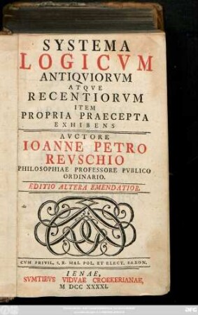 Systema Logicvm Antiqviorvm Atqve Recentiorvm Item Propria Praecepta Exhibens
