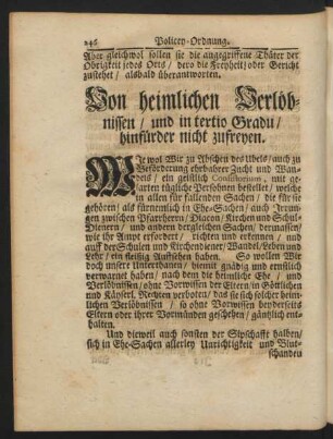 Von heimlichen Verlöbnissen / und in tertio Gradu / hinfürder nicht zufreyen
