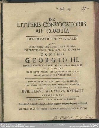 De Litteris Convocatoriis Ad Comitia : Dissertatio Inauguralis