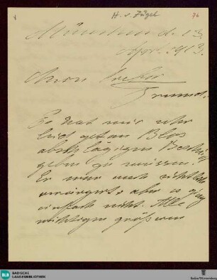 Briefe von Heinrich von Zügel an Friedrich Kallmorgen vom 13.04.1913 - K 2663, 76