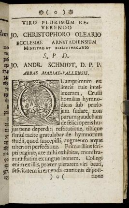 Virum Plurimum Reverendo Jo. Christophoro Oleario ...