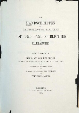 Hermann von der Hardt in seinen Briefen und seinen Beziehungen zum Braunschweigischen Hofe, zu Spener, Francke und dem Pietismus