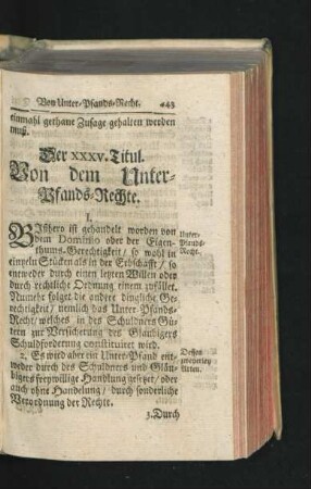 Der XXXV. Titul. Von dem Unter-Pfands-Rechte.