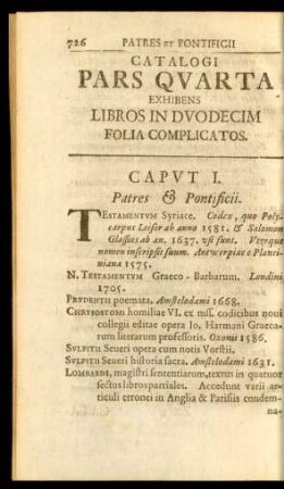 Catalogi Pars Quarta exhibens Libros in Duodecim Folia complicatos