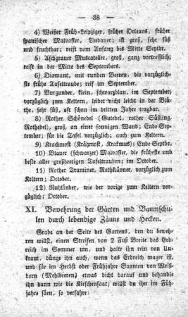 XI. Bewehrung der Gärten und Baumschulen durch lebendige Zäune und Hecken