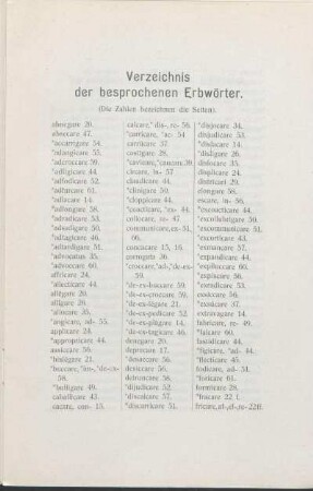 Verzeichnis der besprochenen Erbwörter.
