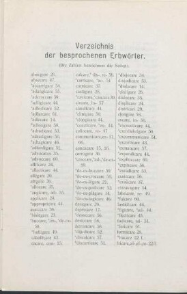 Verzeichnis der besprochenen Erbwörter.