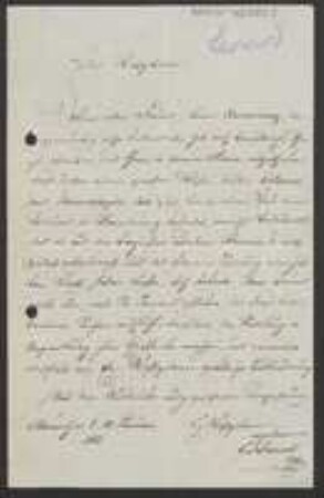Brief von August Leonrod an Unbekannt