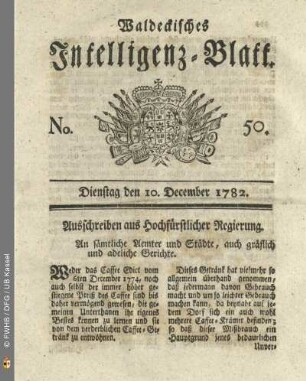 No. 50, Dienstag den 10. December 1782
