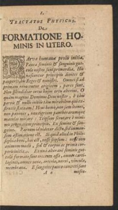Tractatus Physicus. De Formatione Hominis In Utero