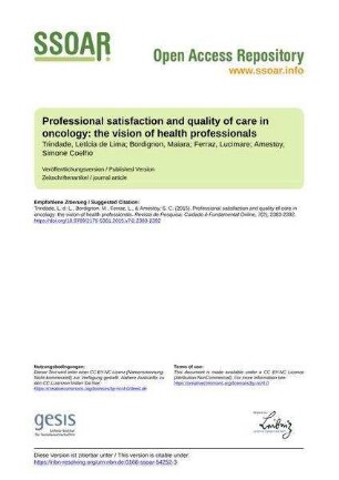 Professional satisfaction and quality of care in oncology: the vision of health professionals