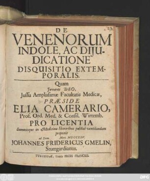 De Venenorum Indole, Ac Dijudicatione : Disquisitio Extemporalis